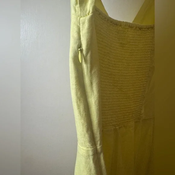 Gap Linen Cotton Blend Cottagecore Yellow Midi A Line Short Sleeve Dress 4 Tall - Picture 9 of 12